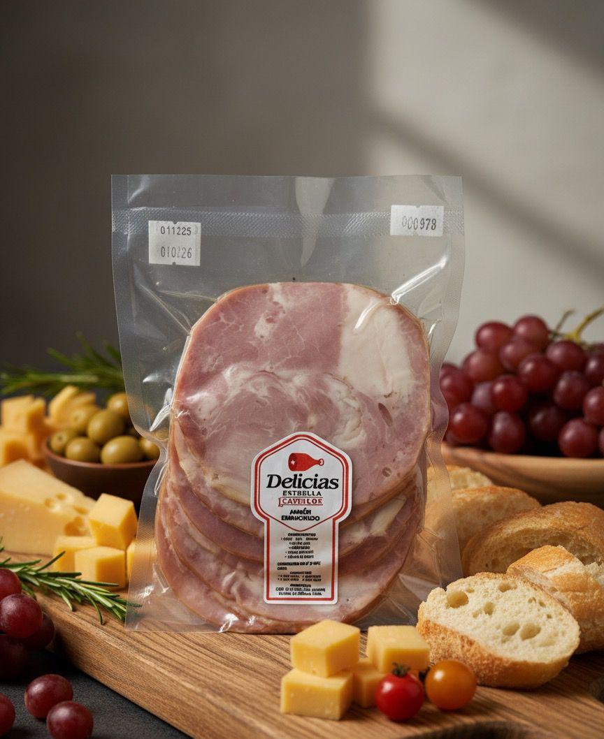 Jamón embuchado ahumado lonchado al vacío